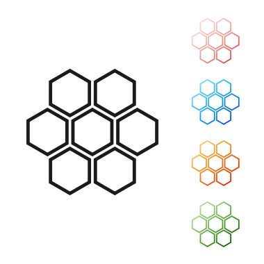 Siyah Petek simgesi beyaz arka plan üzerinde izole. Bal hücreleri sembolü. Tatlı doğal yemekler. Simgeleri renkli ayarlayın. Vektör İllüstrasyonu