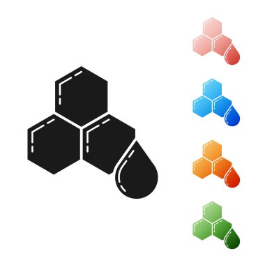 Siyah Petek simgesi beyaz arka plan üzerinde izole. Bal hücreleri sembolü. Tatlı doğal yemekler. Simgeleri renkli ayarlayın. Vektör İllüstrasyonu