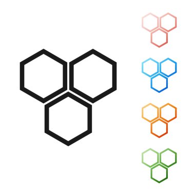 Siyah Petek simgesi beyaz arka plan üzerinde izole. Bal hücreleri sembolü. Tatlı doğal yemekler. Simgeleri renkli ayarlayın. Vektör İllüstrasyonu