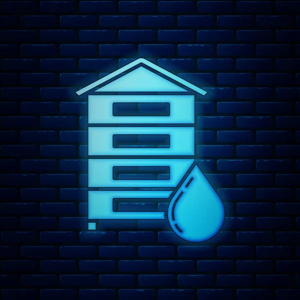 Glowing neon Hive for bees icon isolated on brick wall background. Simbol sarang lebah. Kebun binatang dan peternakan lebah. Makanan alami yang manis. Ilustrasi Vektor - Stok Vektor