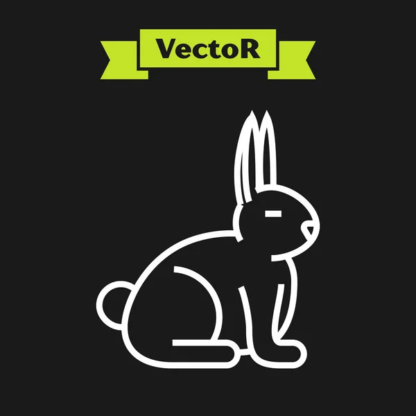 Weiße Linie Kaninchen Symbol isoliert auf schwarzem Hintergrund. Vektorillustration — Stockvektor