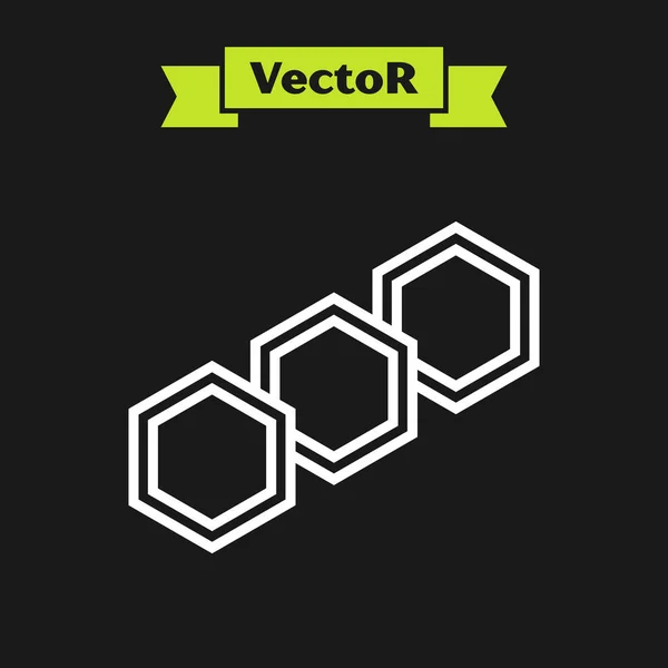 Weiße Linie Wabensymbol isoliert auf schwarzem Hintergrund. Honigzellen-Symbol. süße natürliche Nahrung. Vektorillustration — Stockvektor