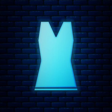 Parlayan neon Kadın elbise simgesi tuğla duvar arka plan izole. Kıyafet işareti. Vektör İllüstrasyonu