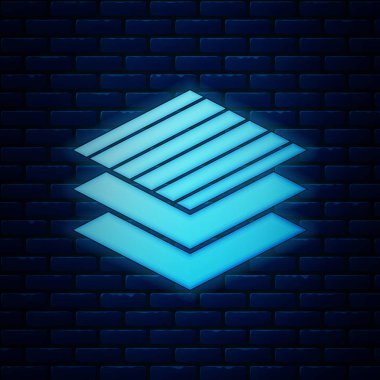 Parlayan neon kumaş rulo ikonu tuğla duvar arka planında izole edilmiş. Yuvarlan, paspas, halı, halı, halı ya da kağıt rulo ikonu. Vektör İllüstrasyonu