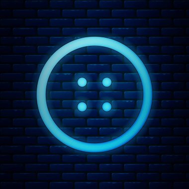 Duvarda izole edilmiş giysi simgesi için parlayan neon dikiş düğmesi. Giysi düğmesi. Vektör İllüstrasyonu