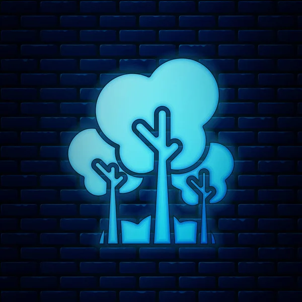 Leuchtende Leuchtbäume stehen isoliert auf Backsteinmauern. Waldsymbol. Vektorillustration — Stockvektor