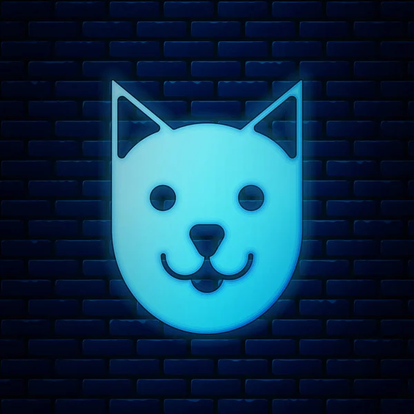 Glödande Neon katt ikonen isolerad på tegelvägg bakgrunden. Vektor illustration — Stock vektor