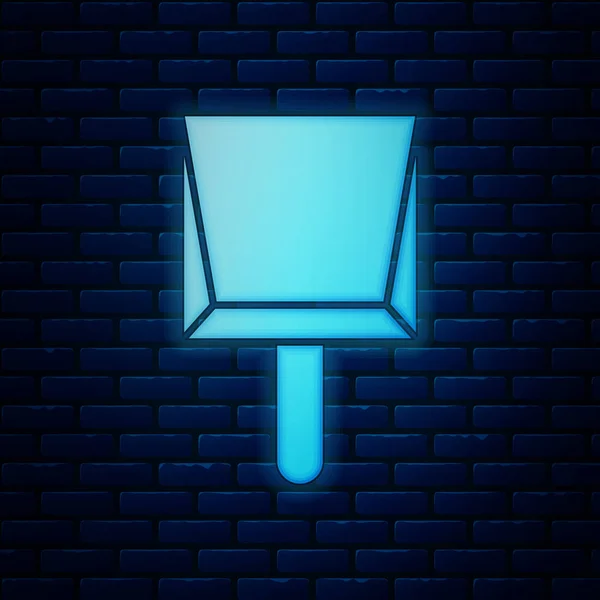 Glowing neon Dustpan icon isolated on brick wall background. Cleaning scoop services. Vector Illustration — Stock Vector