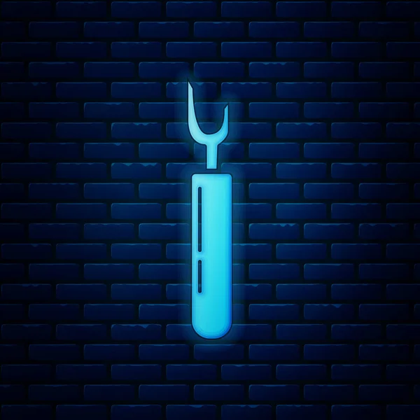 Glödande Neon Cutter verktygsikonen isolerad på tegelvägg bakgrund. Sykniv med blad. Vektor illustration — Stock vektor