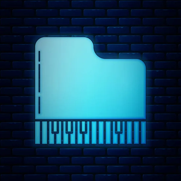 Gloeiende neon vleugel icoon geïsoleerd op bakstenen muur achtergrond. Muziekinstrument. Vector illustratie — Stockvector
