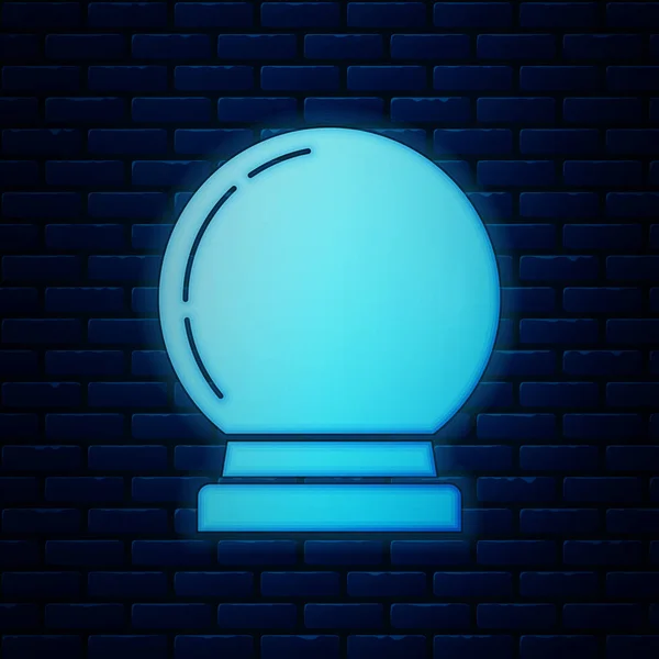 Glödande Neon Magic Ball ikon isolerad på tegelvägg bakgrund. Kristallkula. Vektor illustration — Stock vektor