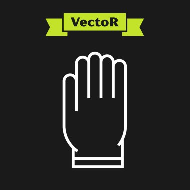 Beyaz çizgi Bahçe eldiven simgesi siyah arka plan üzerinde izole. Kauçuk eldiven işareti. Tarım el koruma, eldiven güvenliği. Vektör İllüstrasyonu