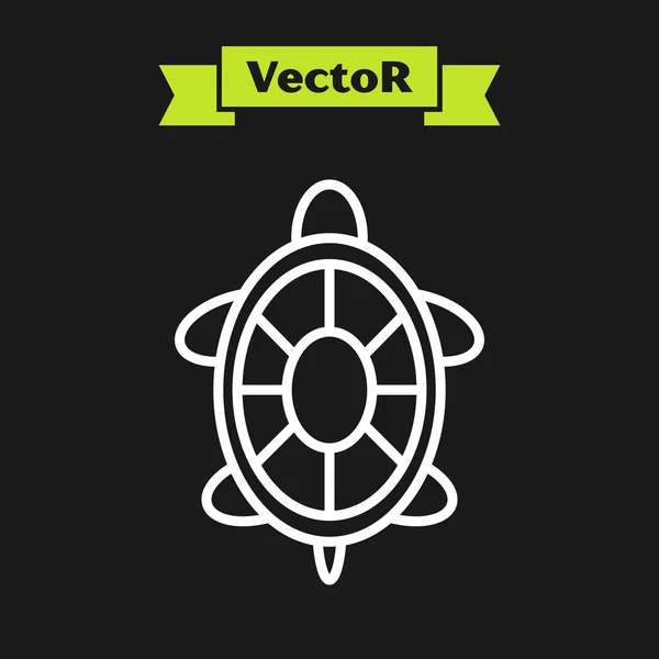 Fehér vonal Turtle ikon izolált fekete háttér. Vektoros illusztráció — Stock Vector