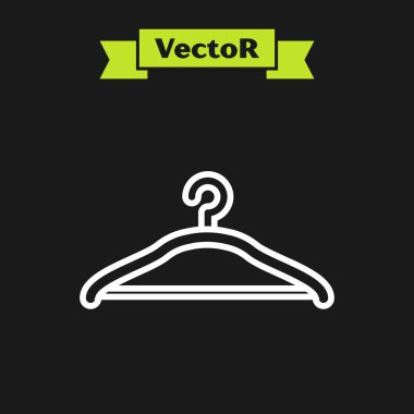 Beyaz hat Askı gardırop simgesi siyah arka plan üzerinde izole. Vestiyer simgesi. Giysi servisi sembolü. Çamaşır askısı işareti. Vektör İllüstrasyonu
