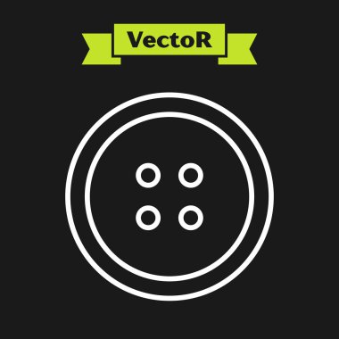 Siyah arkaplanda izole edilmiş kıyafet simgesi için beyaz çizgi dikiş düğmesi. Giysi düğmesi. Vektör İllüstrasyonu