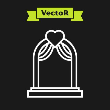 Beyaz çizgi Düğün kemer simgesi siyah arka plan üzerinde izole. Düğün dekorasyonu. Vektör İllüstrasyonu