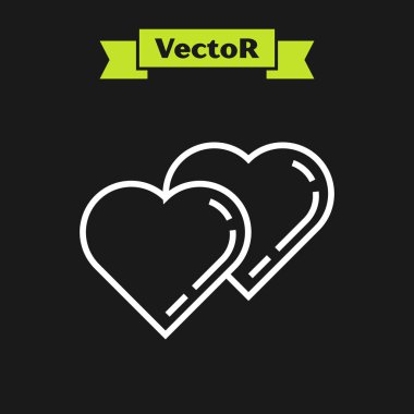 Beyaz çizgi İki Bağlantılı Kalpler simgesi siyah arka plan üzerinde izole. Romantik sembol bağlantılı, katılmak, tutku ve düğün. Sevgililer günü sembolü. Vektör İllüstrasyonu