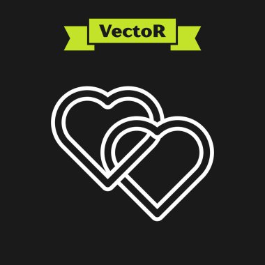 Beyaz çizgi İki Bağlantılı Kalpler simgesi siyah arka plan üzerinde izole. Romantik sembol bağlantılı, katılmak, tutku ve düğün. Sevgililer günü sembolü. Vektör İllüstrasyonu