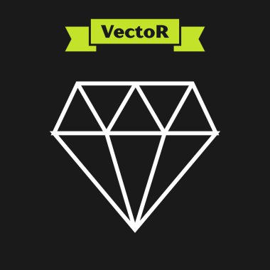 Beyaz çizgi Elmas simgesi siyah arka planda yalıtılmış. Mücevher sembolü. Mücevher taşı. Vektör İllüstrasyonu