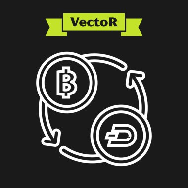 Beyaz çizgi Cryptocurrency döviz simgesi siyah arka plan üzerinde yalıtılmış. Bitcoin'den Dash'e döviz simgesi. Kripto para teknolojisi, mobil bankacılık. Vektör İllüstrasyonu