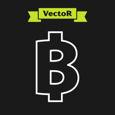 Beyaz çizgi Cryptocurrency sikke Bitcoin simgesi siyah arka plan üzerinde izole. Fiziksel biraz para. Blockchain tabanlı güvenli kripto para birimi. Vektör İllüstrasyonu