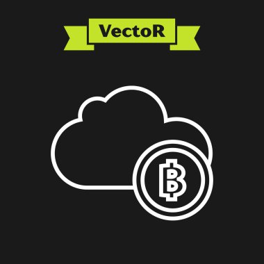 Beyaz çizgi Cryptocurrency bulut madenciliği simgesi siyah arka planda yalıtılmış. Blockchain teknolojisi, bitcoin, dijital para piyasası, kripto para cüzdanı. Vektör İllüstrasyonu