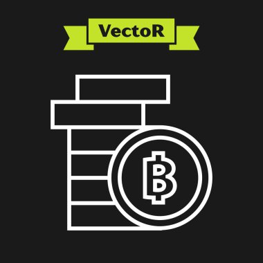 Beyaz çizgi Cryptocurrency sikke Bitcoin simgesi siyah arka plan üzerinde izole. Fiziksel biraz para. Blockchain tabanlı güvenli kripto para birimi. Vektör İllüstrasyonu