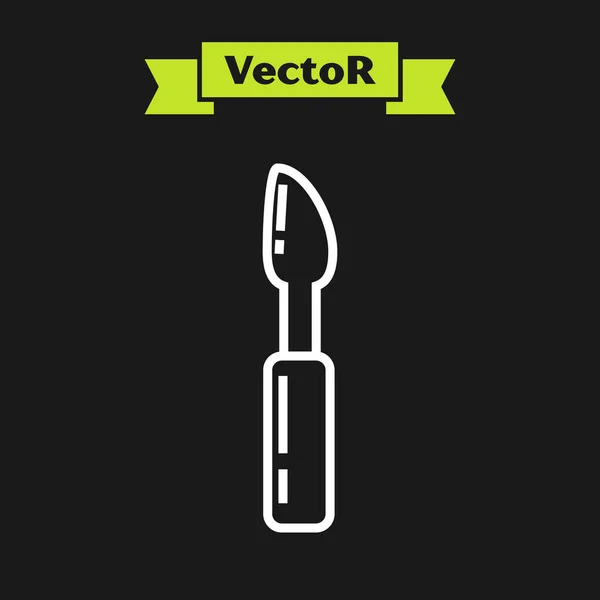 Linha branca ícone ferramenta cortador isolado no fundo preto. Faca de costura com lâmina. Ilustração vetorial — Vetor de Stock