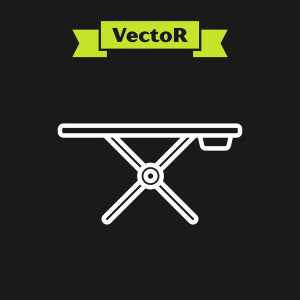 Weiße Linie Bügelbrett-Symbol isoliert auf schwarzem Hintergrund. Vektorillustration — Stockvektor