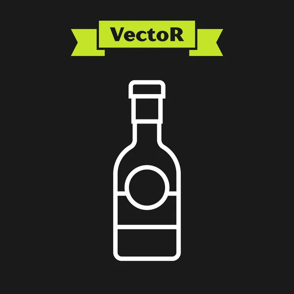 Weiße Linie Champagnerflasche Symbol isoliert auf schwarzem Hintergrund. Vektorillustration — Stockvektor