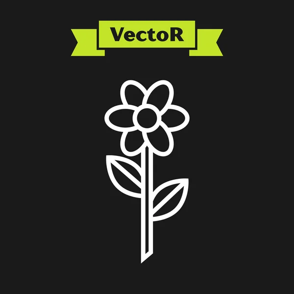 Línea blanca Icono de flor aislado sobre fondo negro. Ilustración vectorial — Vector de stock