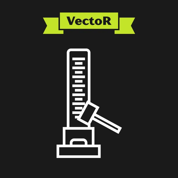 Weiße Linie hohe Stürmer Attraktion mit großen Hammer-Symbol isoliert auf schwarzem Hintergrund. Attraktion zur Messung der Stärke. Freizeitpark. Vektorillustration — Stockvektor