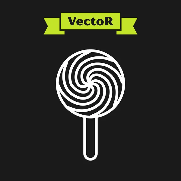 Белая линия Lollipop значок изолирован на черном фоне. Еда, восхитительный символ. Векторная миграция — стоковый вектор