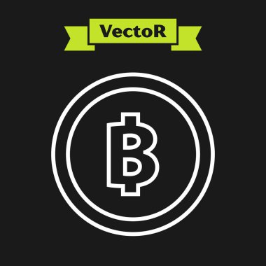 Beyaz çizgi Cryptocurrency sikke Bitcoin simgesi siyah arka plan üzerinde izole. Fiziksel biraz para. Blockchain tabanlı güvenli kripto para birimi. Vektör İllüstrasyonu