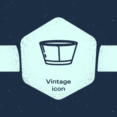 Grunge hattı Mavi arka plan üzerinde izole Koruyucu koni yaka simgesi. Kurtarma hayvan konisi. Hayvan için koni. Tek renkli vintage çizim. Vektör İllüstrasyonu