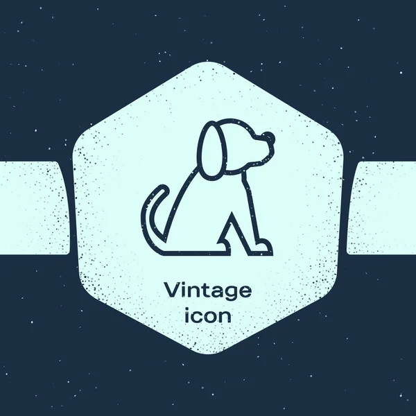 Grunge lijn hond pictogram geïsoleerd op blauwe achtergrond. Monochroom Vintage tekening. Vector illustratie — Stockvector