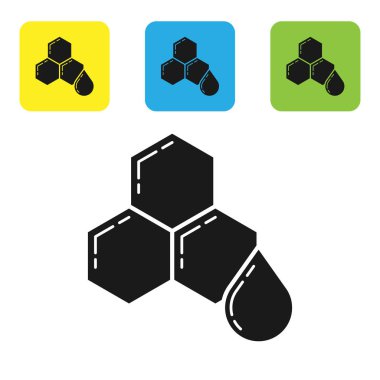 Siyah Petek simgesi beyaz arka plan üzerinde izole. Bal hücreleri sembolü. Tatlı doğal yemekler. Simgeleri renkli kare düğmeleri ayarlayın. Vektör İllüstrasyonu