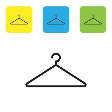 Siyah Askı gardırop simgesi beyaz arka plan üzerinde izole. Vestiyer simgesi. Giysi servisi sembolü. Çamaşır askısı işareti. Simgeleri renkli kare düğmeleri ayarlayın. Vektör İllüstrasyonu