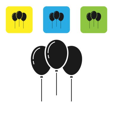 Beyaz arka planda izole edilmiş şerit simgesi olan siyah balonlar. Simgeleri renkli kare düğmeleri ayarlayın. Vektör İllüstrasyonu