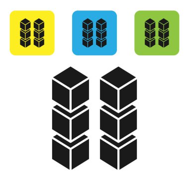 Siyah Blockchain teknoloji simgesi beyaz arka planda yalıtılmış. Kripto para birimi verileri. Soyut geometrik blok zincir ağ teknolojisi iş. Simgeleri renkli kare düğmeleri ayarlayın. Vektör İllüstrasyonu