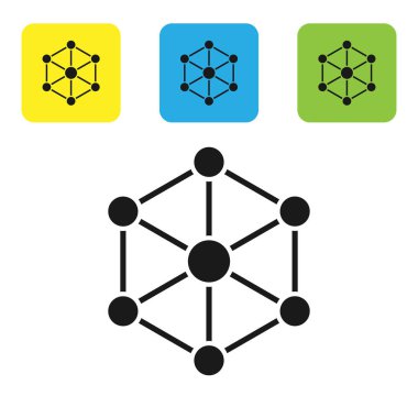 Siyah Blockchain teknoloji simgesi beyaz arka planda yalıtılmış. Kripto para birimi verileri. Soyut geometrik blok zincir ağ teknolojisi iş. Simgeleri renkli kare düğmeleri ayarlayın. Vektör İllüstrasyonu