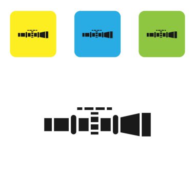 Siyah Sniper optik görüş simgesi beyaz arka plan üzerinde izole. Keskin nişancı kapsamı artı işareti. Simgeleri renkli kare düğmeleri ayarlayın. Vektör İllüstrasyonu