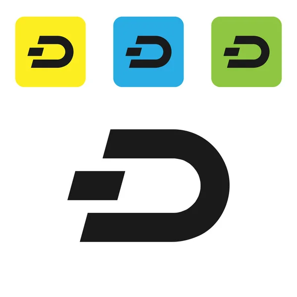 Zwarte Cryptogeld munt Dash pictogram geïsoleerd op witte achtergrond. Digitale valuta. Altcoin-symbool. Blockchain gebaseerde Secure crypto-valuta. Pictogrammen instellen kleurrijke vierkante knoppen. Vector illustratie — Stockvector