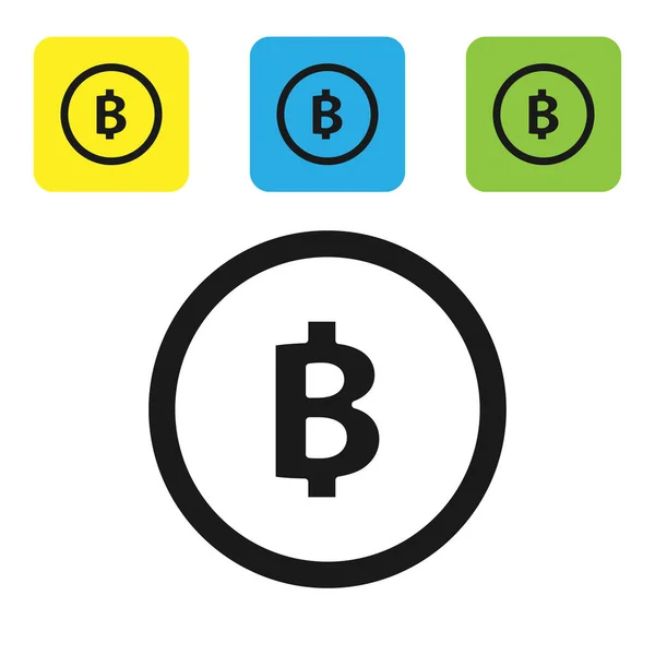 Black Cryptocurrency coin Bitcoin icon isolated on white background. Physical bit coin. Blockchain based secure crypto currency. Set icons colorful square buttons. Vector Illustration — Stock Vector