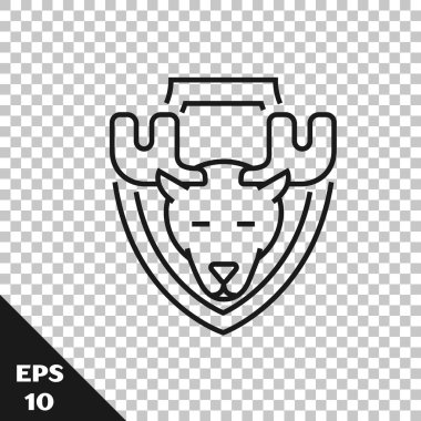 Saydam arka planda izole kalkan simgesi üzerinde Siyah çizgi Moose baş. Duvarda av ganimeti. Vektör İllüstrasyonu