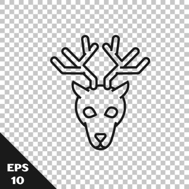 Saydam arka planda izole boynuzları simgesi ile siyah çizgi Geyik kafası. Vektör İllüstrasyonu