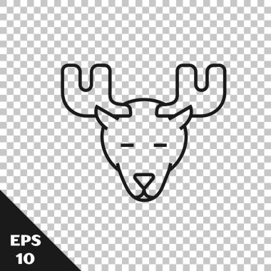 Şeffaf arka plan üzerinde izole boynuzları simgesi ile siyah çizgi Moose baş. Vektör İllüstrasyonu