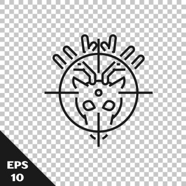 Saydam arka planda izole artı işareti simgesi ile geyik üzerinde Siyah çizgi Hunt. Geyik ve hedef ile Avcılık kulübü logosu. Tüfek lensi bir geyiği hedef aldı. Vektör İllüstrasyonu