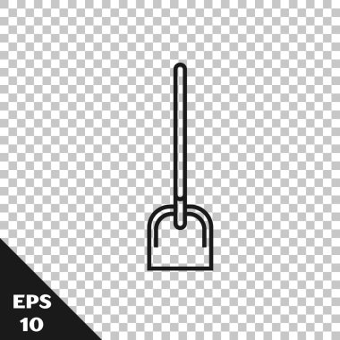 Saydam arka planda yalıtılmış siyah çizgi Kürek simgesi. Bahçıvanlık aleti. Bahçecilik, tarım, tarım için bir araç. Vektör İllüstrasyonu