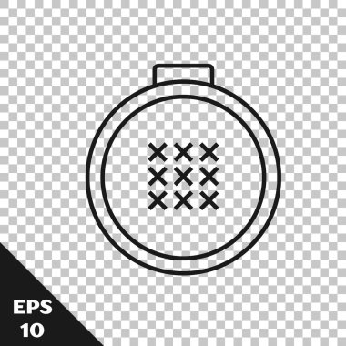 Siyah çizgi Yuvarlak ayarlanabilir nakış çember ikonu şeffaf arka plan üzerinde izole. Nakış için iplik ve iğne. Vektör İllüstrasyonu